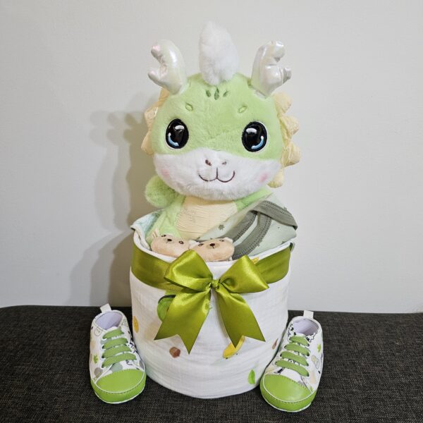 1 Tier Green Dragon Diaper Cake Baby Gift