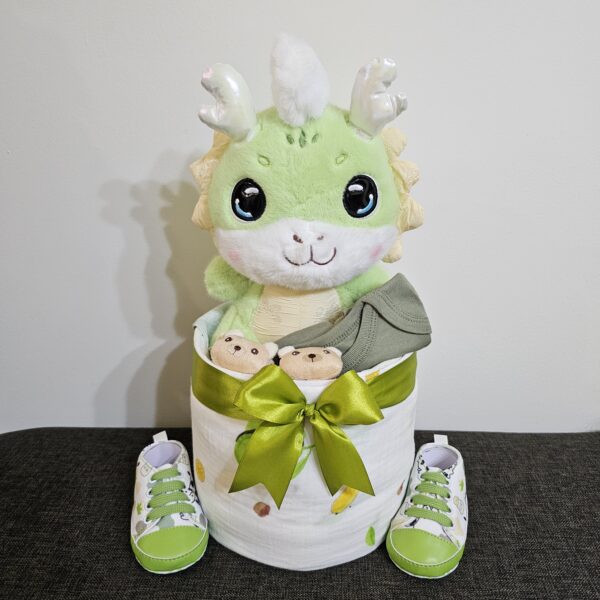 1 Tier Green Dragon Diaper Cake Baby Gift