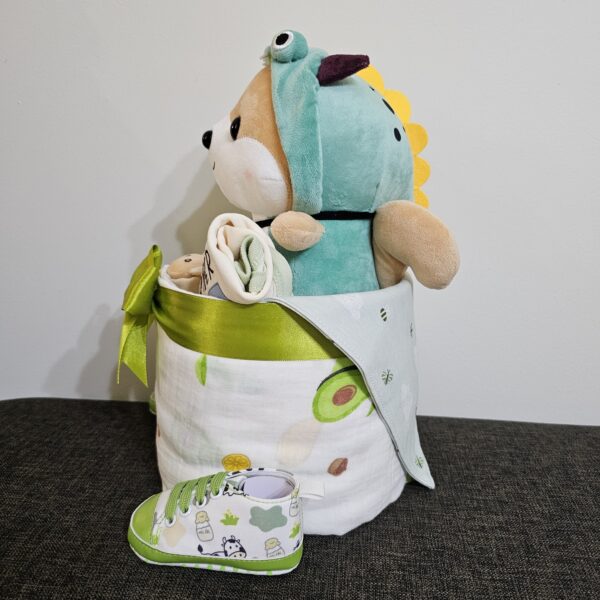 1 Tier Green Dino Diaper Cake Baby Gift