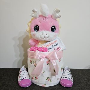 1 Tier Pink Dragon Diaper Cake Baby Gift