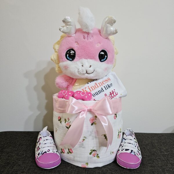 1 Tier Pink Dragon Diaper Cake Baby Gift