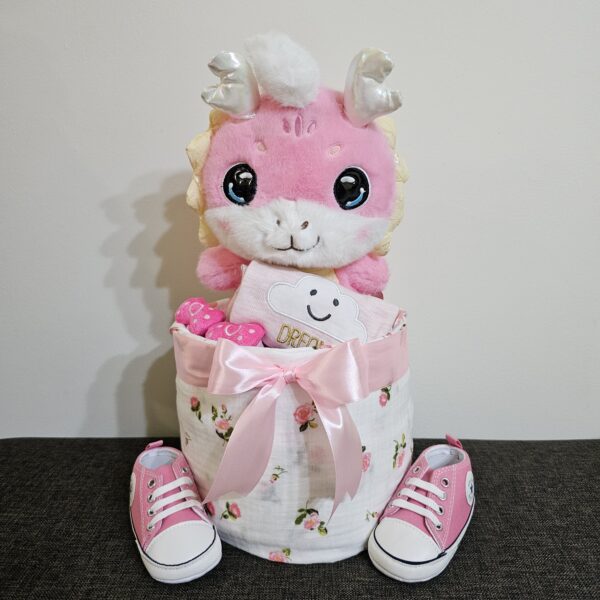 1 Tier Pink Dragon Diaper Cake Baby Gift