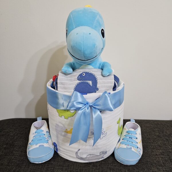 1 Tier Blue Dino Diaper Cake Baby Gift