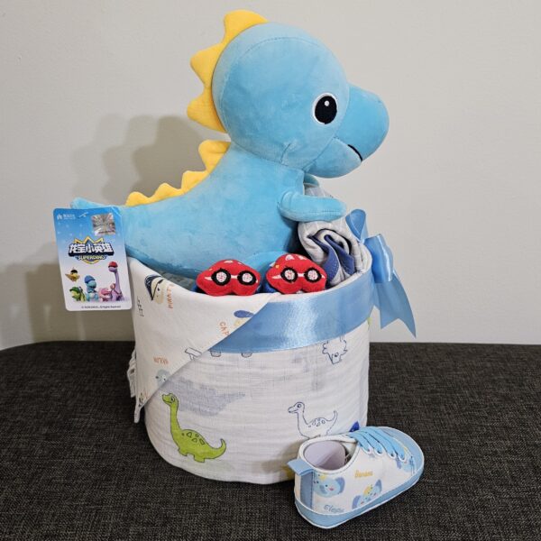 1 Tier Blue Dino Diaper Cake Baby Gift