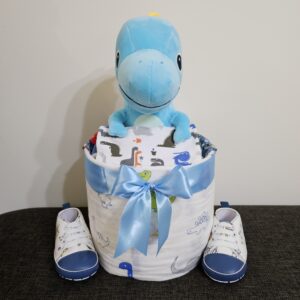 1 Tier Blue Dino Diaper Cake Baby Gift