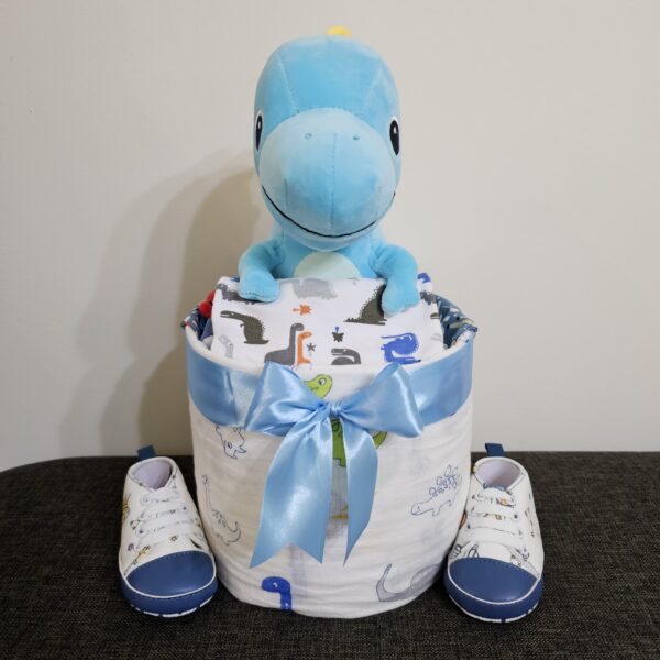 1 Tier Blue Dino Diaper Cake Baby Gift