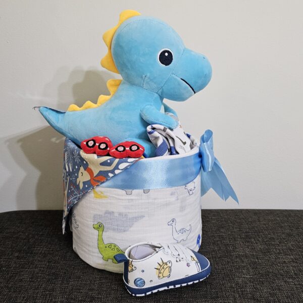 1 Tier Blue Dino Diaper Cake Baby Gift