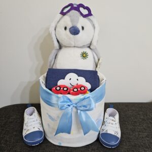 1 Tier Blue Penguin Diaper Cake Baby Gift