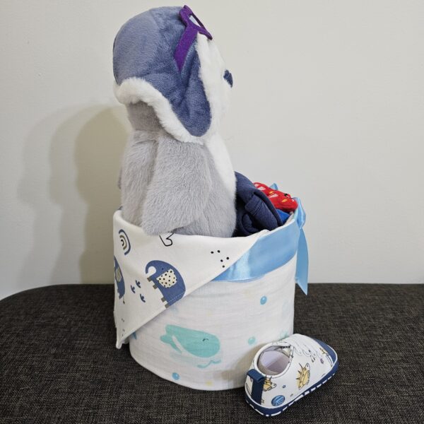 1 Tier Blue Penguin Diaper Cake Baby Gift