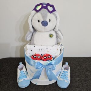 1 Tier Blue Penguin Diaper Cake Baby Gift