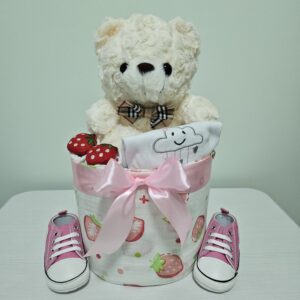 1 Tier Pink Bear Diaper Cake Baby Gift