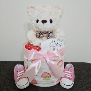 1 Tier Pink Bear Diaper Cake Baby Gift