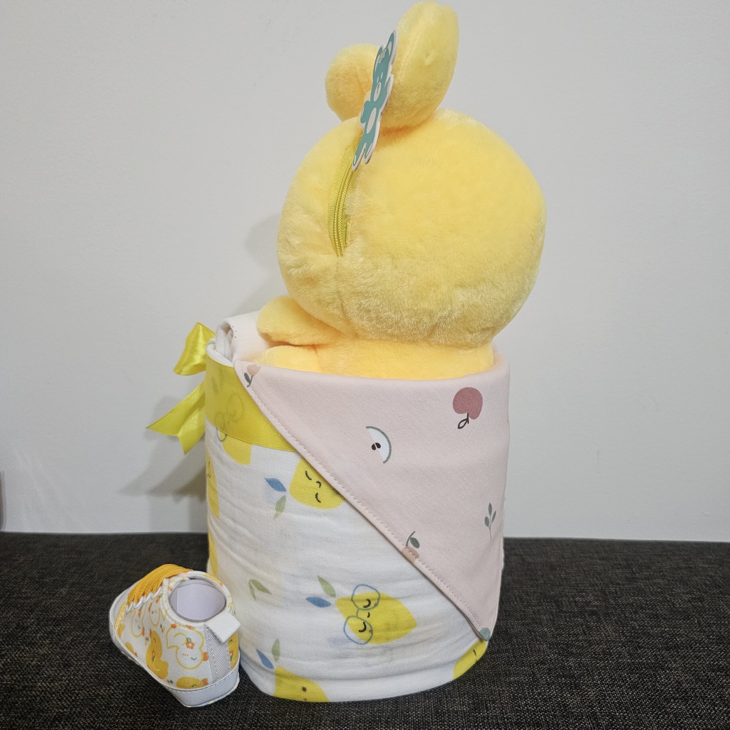 1 Tier Yellow Rabbit Diaper Cake Baby Gift 4 1 Tier Yellow Rabbit Diaper Cake Baby Gift - Image 4