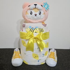 1 Tier Peach Cat Diaper Cake Baby Gift